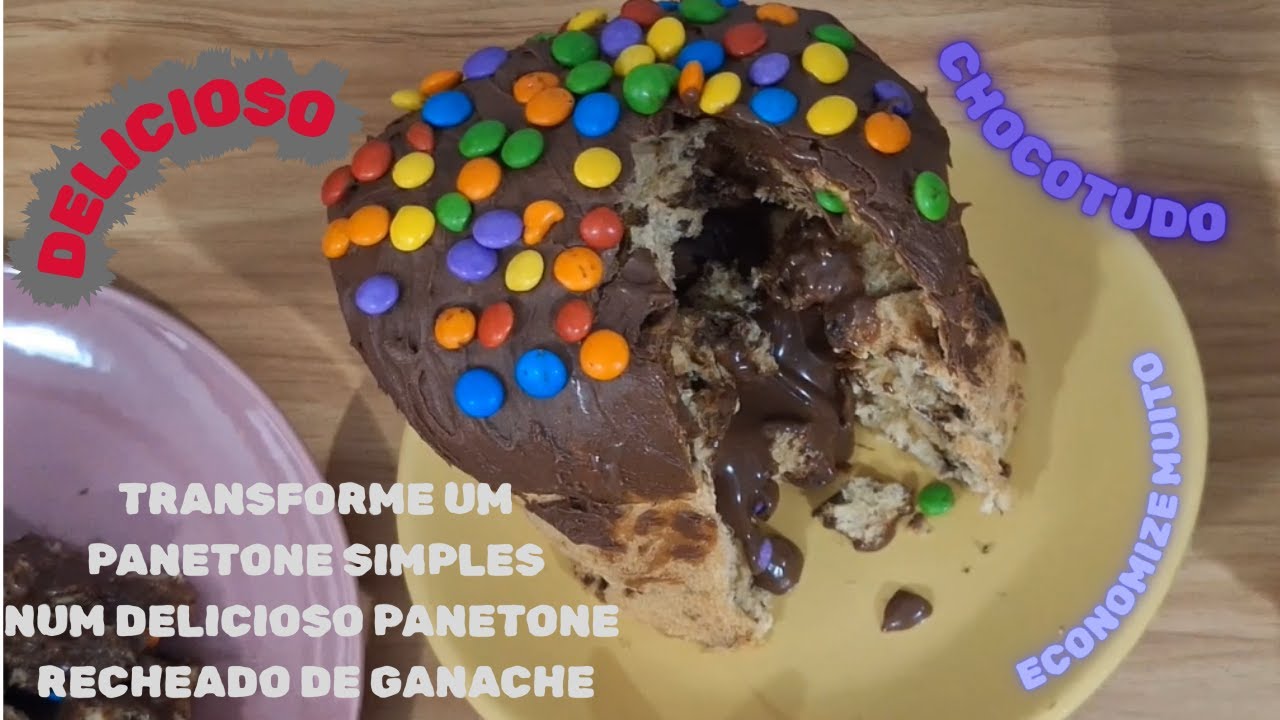 Transformando panetone simples de mercado em panetone recheado de ganache com cobertura de chocolate