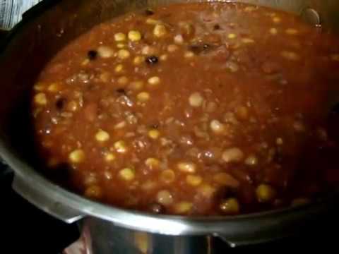 Homemade Chili Ground Beef Black Northern Red Beans Tomato Sauce Corn Toasted Bread Part-11-08-2015