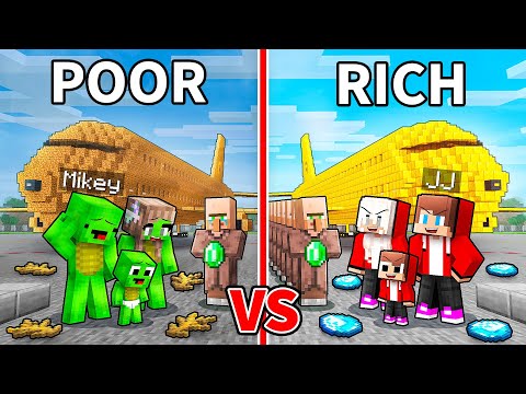 JJ and Mikey: POOR vs RICH Military Army Airplane Family Battle in Minecraft - Maizen