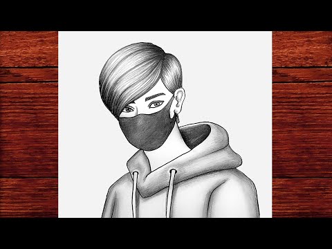 Kolay Maskeli Erkek Çizimi - Çok Kolay Karakalem Çizimleri - How to Draw a Boy with Mask [2023]