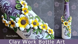 Clay Work Bottle Art/ Best from Waste/ How to make Clay Flowers