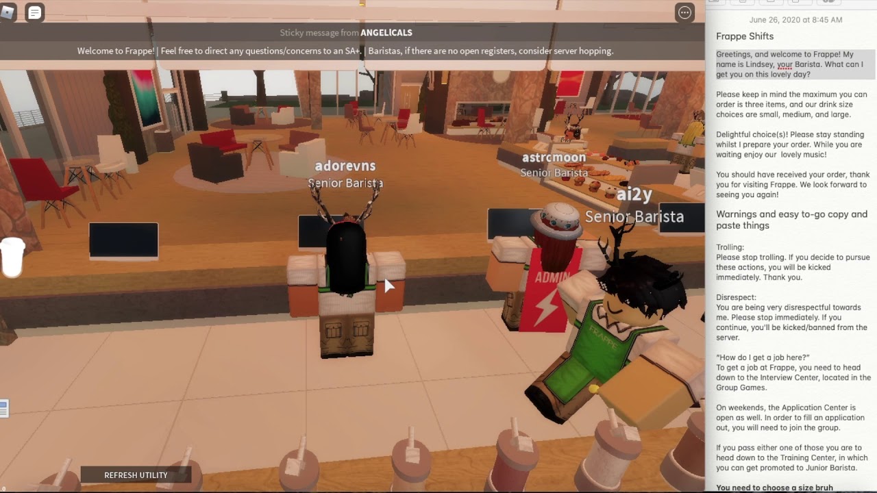 Senior Barista Pov 1 Frappe Shift Youtube - how to get a job at frappe roblox