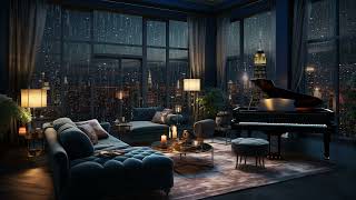 Urban Serenity | Night Rain on Window with Piano Melodies | Cozy City Room Ambiance | Rain Night