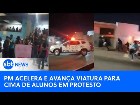 Video policia-militar-avanca-viatura-contra-grupo-de-alunos-em-protesto-sbt-newsna-tv-10-05-24