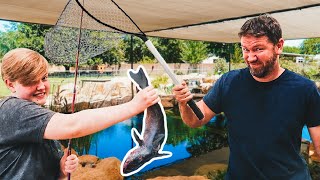 Father vs. Daughter  who can catch the BIGGEST FISH? (backyard pond fishing challenge)