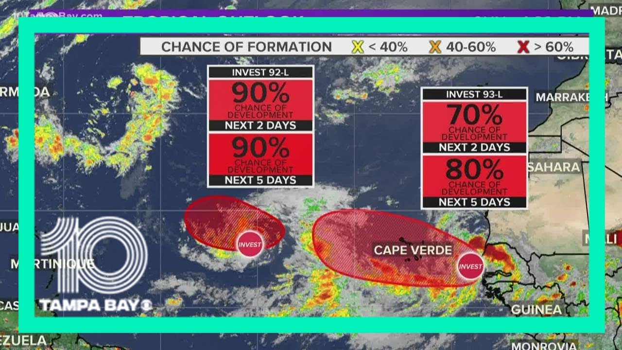 NHC closely watching 4 areas of potential tropical development - YouTube