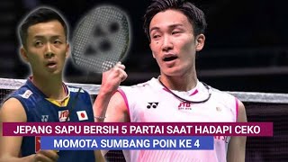 Menang Telak dari Tunggal Ceko, Kento Momota Sumbang Poin ke 4 Untuk Jepang di Thomas Cup 2024