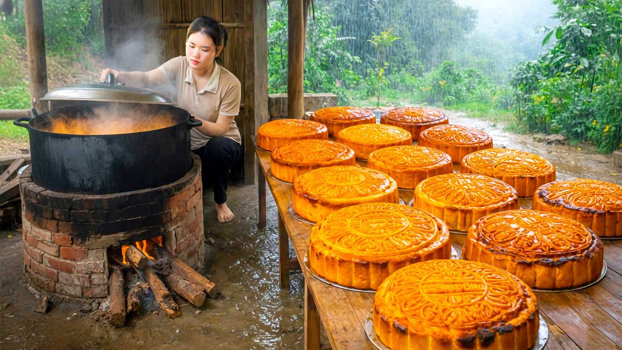 Sweet Recipe: How to Make Giant Mooncake and Bring to Market to Sell - Cooking with Single Girl