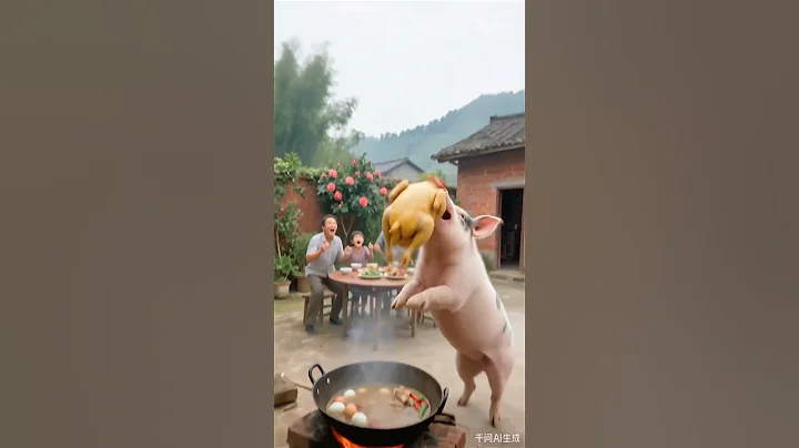 Boo absurd video, ai short video, rural food, pig
