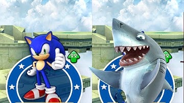 Hungry Shark World VS Sonic Dash - Android & iOS Gameplay - ALL SHARKS & CHARCTERS UNLOCKED