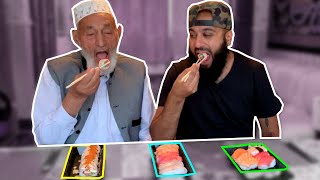 MIRPURI Grandpa tries SUSHI for the FIRST TIME! *FUNNY!!*