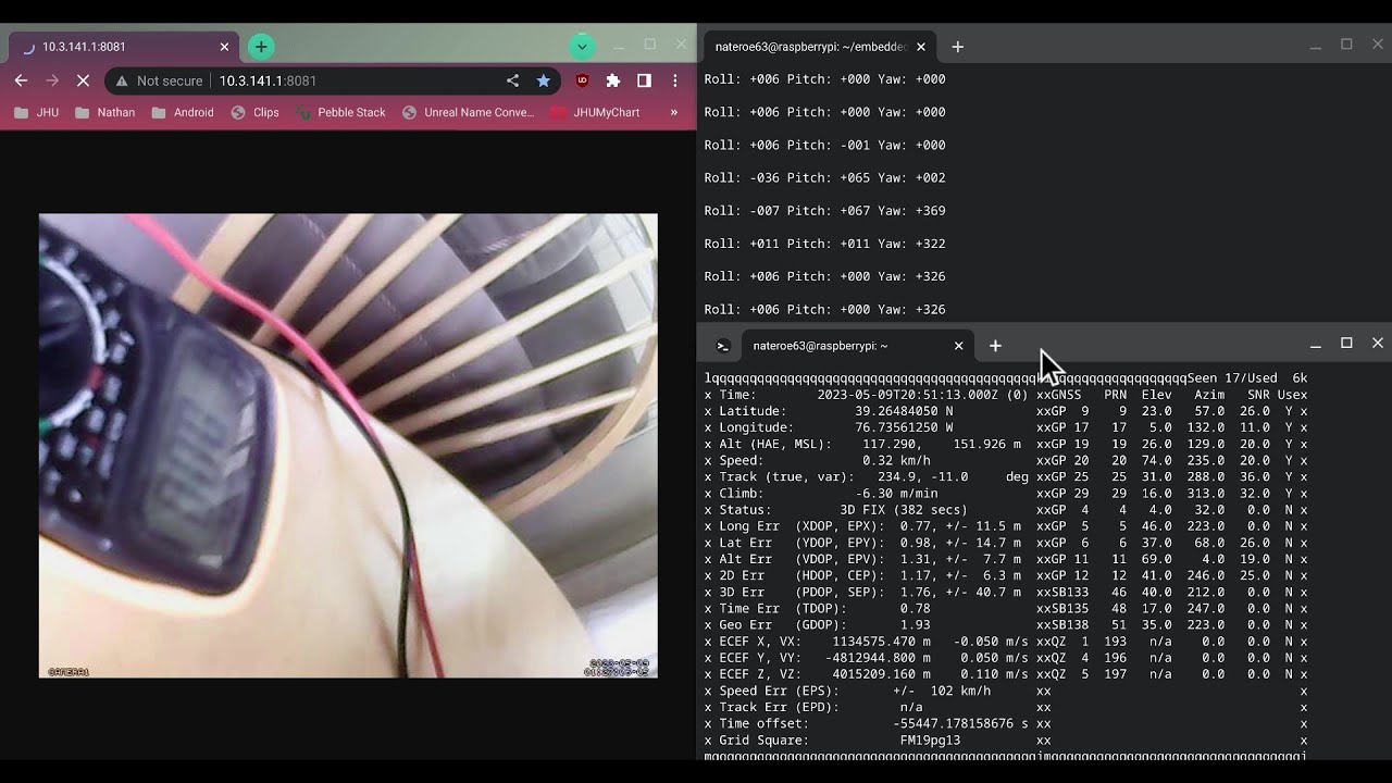 Project 10 Demo - IMU Data using I2C; Video/GPS over WiFi - YouTube