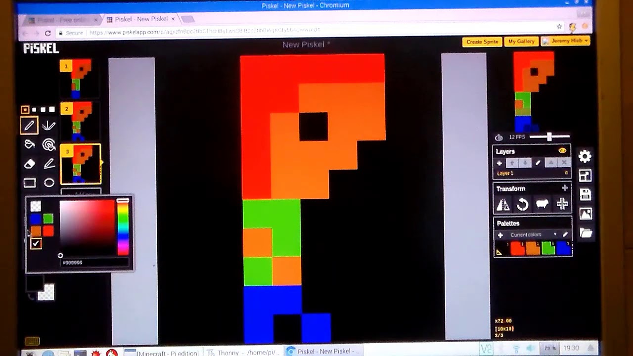 Minecraft Pi Python 2D using piskel to create animation - YouTube