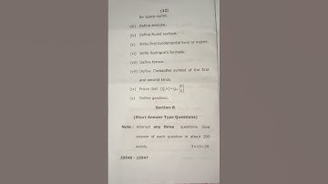 B.SC MATH 5 SEMESTER DIFFERENTIAL GEOMETRY AND TENSOR ANALYSIS QUESTION PAPER 2023 ||#short ||
