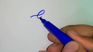 Writing E With Blue Marker In Calligraphy