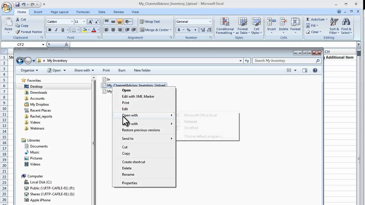 ChannelAdvisor upload format spreadsheet   with classification fix