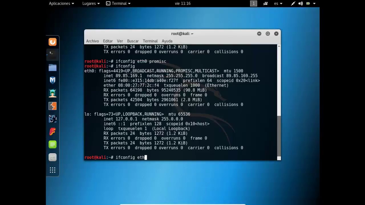poner interface de Red en modo promiscuo con ifconfig YouTube