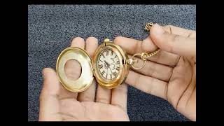 Nautical Brass Lid Pocket Watch, Handmade Chain Watch, Locket Clock, Gift Item