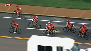 Firefighters bike through STL on their way to NYC for 9/11's 20th anniversary