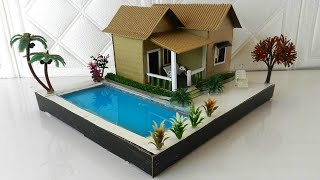 How to Make Beautiful Mini Cardboard House Model with Swimming Pool and Garden #148