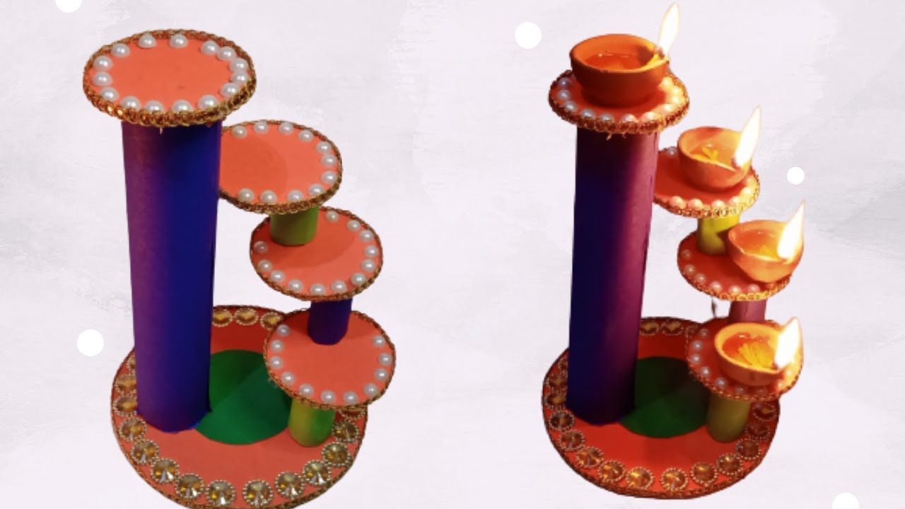 Easy Diwali Diya Stand Making At Home Cardboard & Paper Decoration