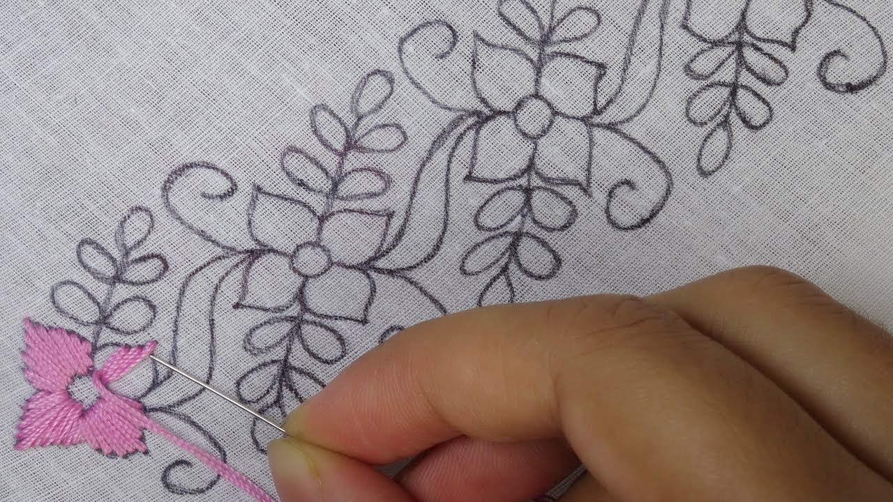 hand embroidery: decorative border design|sleeve design for dress
