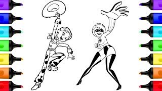 Jessie and Mrs. Incredible Coloring Pages | Mrs Incredible & Jessie Toy Story Coloring Book Activity