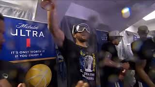 Steph Curry Celebrates In The Locker Room After Winning The 2022 NBA CHAMPIONSHIP
