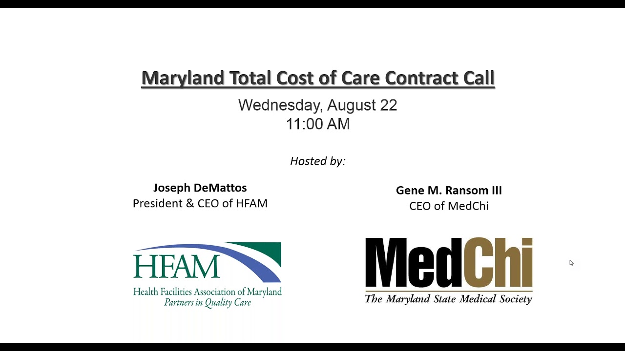 Maryland Total Cost of Care Contract Call YouTube