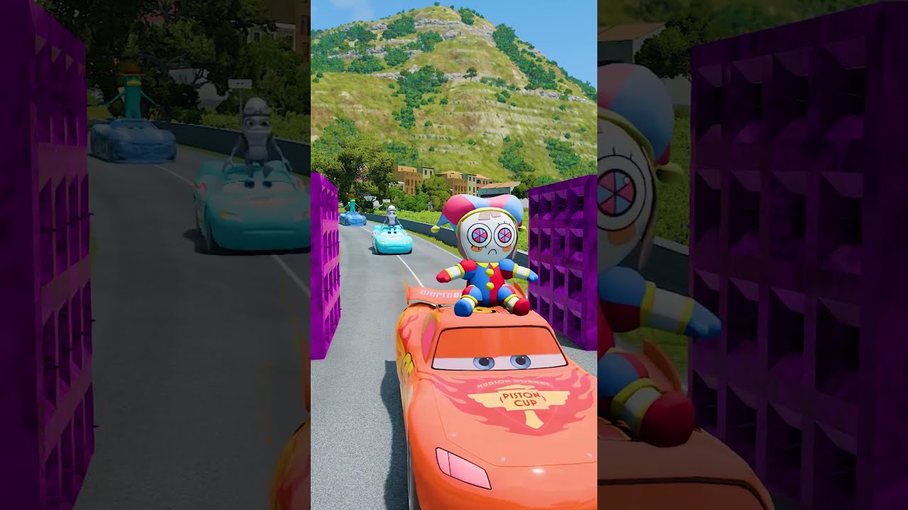 Pixar Icons And Crazy Cars Face Off Against Spiked Bollard Mayhem Lethal Traps BeamNG Drive 