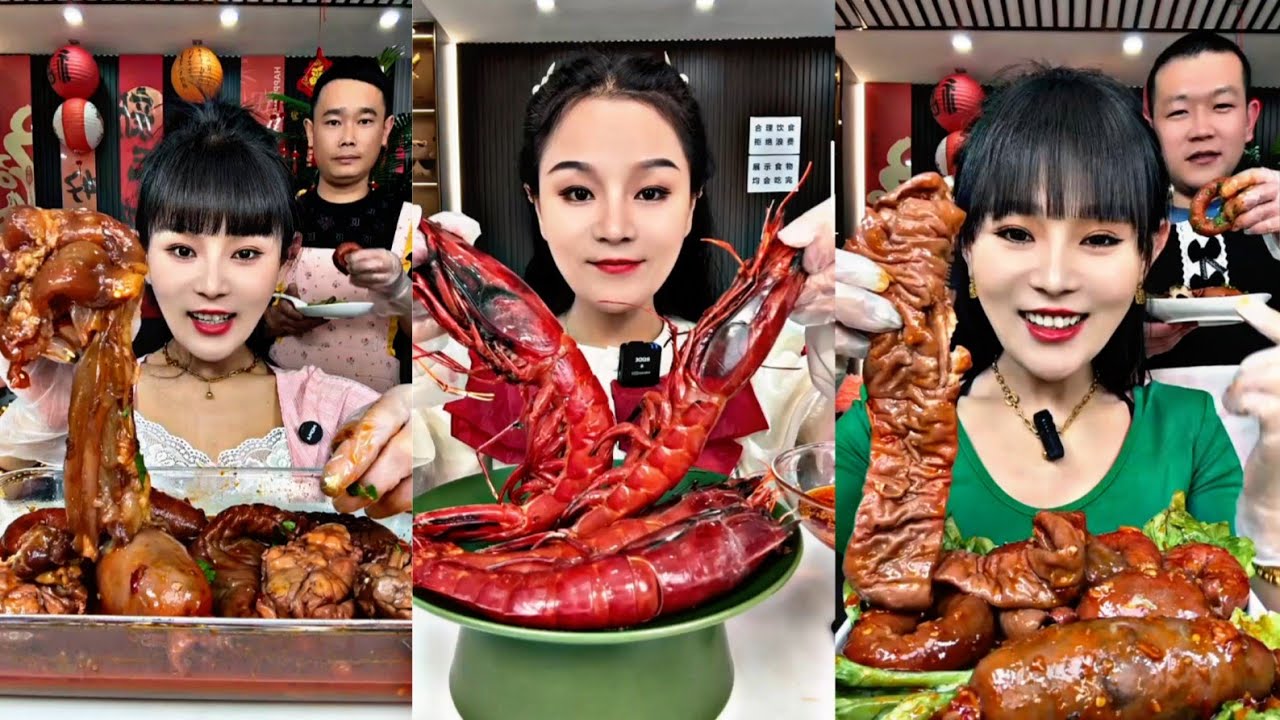 (ASMR EATING) A Royal Feast Of Beef , Juicy Pork Sausages And Giant Prawns! 🥩🌭🍤 #asmrfood #eating 