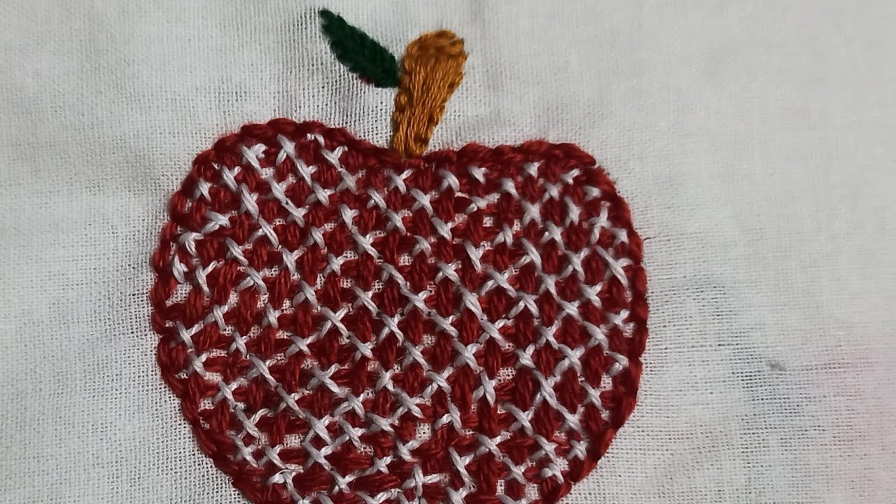 How to embroider Apple fruit embroidery design cross stitch and back