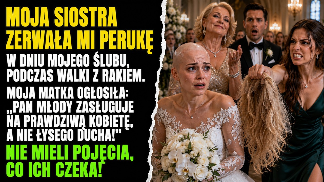 Stanęłam przed ołtarzem w sukni za miliony, a moja siostra zerwała mi z głowy perukę. „Pan młody zasługuje na prawdziwą kobietę, a nie na łysego ducha” – powiedziała moja matka, a mój narzeczony...