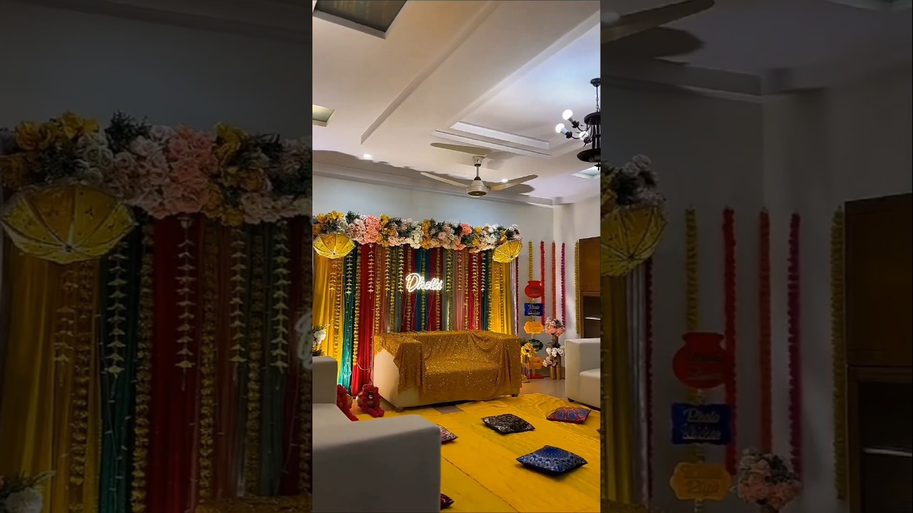 Haldi-Mahendi Ceremony Decoration Ideas At Home Yellow & Green Magic💛Best 