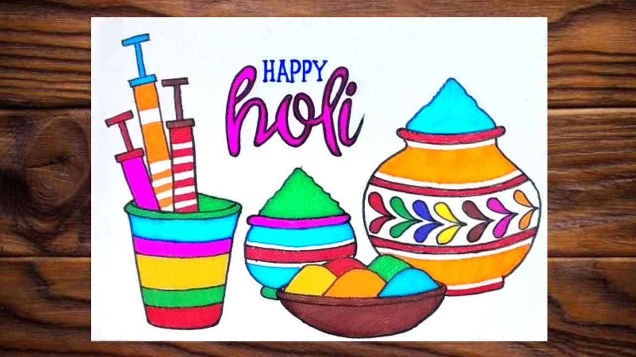 Happy Holi #3 | Easy Holi drawing |drawing for beginners | colourful ...