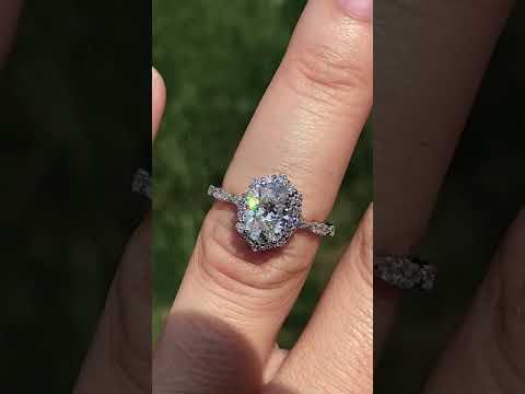 Scallop Design Oval Halo Moissanite Engagement Ring ring video