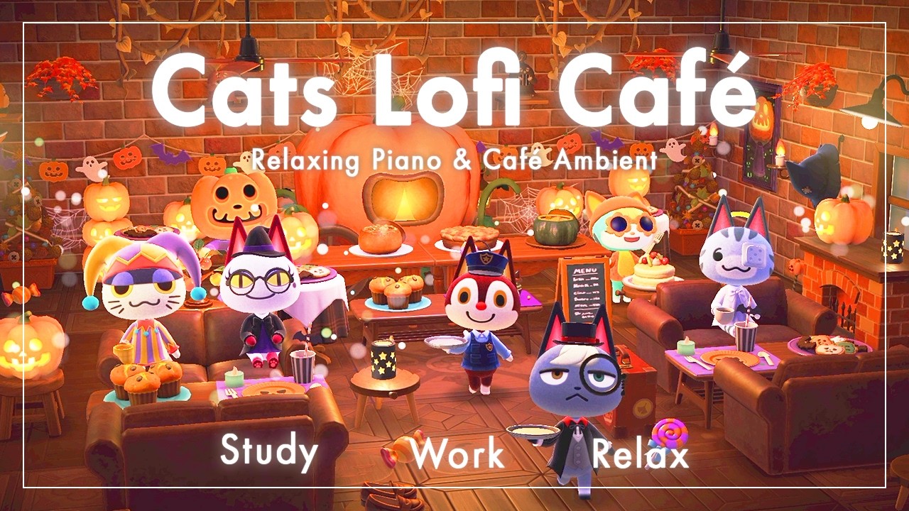 【あつ森BGM】Cats Lofi Café #14 Autumn Halloween｜ハロウィン｜ピアノと環境音｜作業・勉強・リラックス・睡眠用BGM