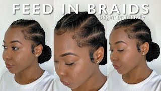 How To: Feed-In Braids Tutorial On Natural Hair | Straight Back Braids | Beginner Friendy