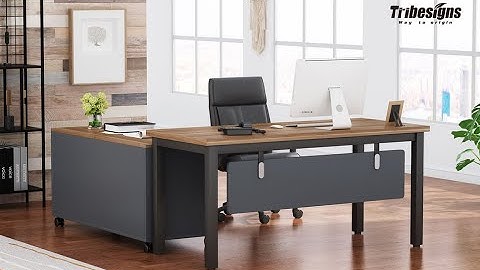 L-Shaped Desk, Executive Computer Desk with Storage Cabinet F1217