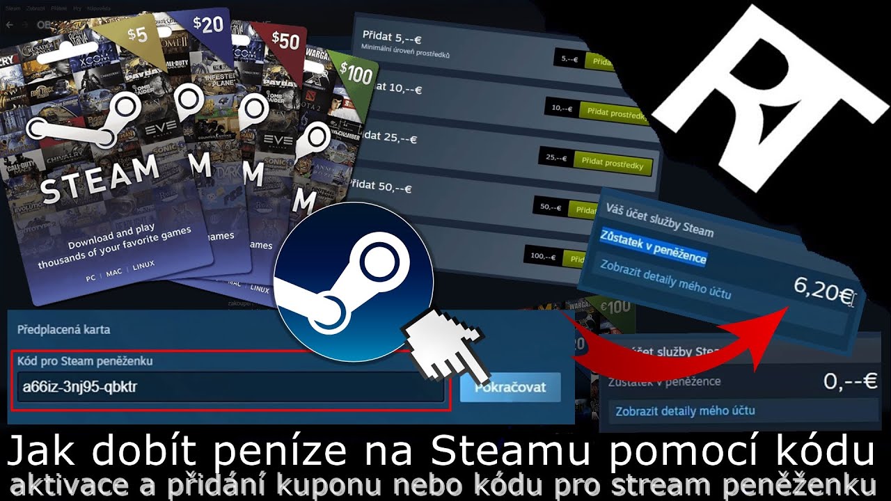 Jak dobít peníze na Steamu pomocí Steam kódu - zadání kódu na Steamu -  uplatnění kódu (tutoriál) - YouTube