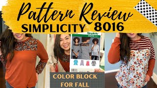 SIMPLICITY PATTERN REVIEW 8016. SEWING A COLOR BLOCK T-SHIRT FOR FALL.
