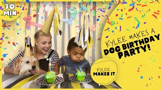 Kylee Makes a Dog Birthday Party | Fleece Tie Blanket & Dog Toys, Balloon Animals & Bday Party Decor