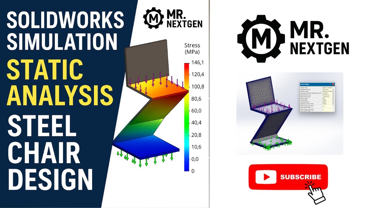 SolidWorks Static Simulation | Steel Z-Chair Strength Test | Stress ...