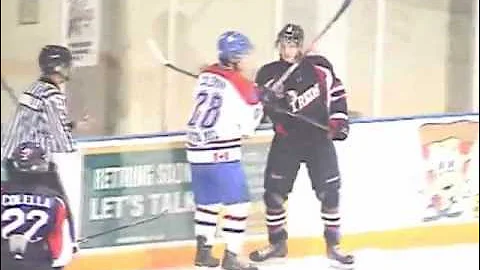 Strathroy Rockets Tyler Duarte-Lambton Shores Bryan Boersma hit