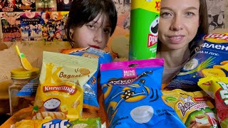 МУКБАНГ СНЕКИ СО ВКУСОМ СМЕТАНЫ/ЧИПСЫ PRINGLES/LAY’S/ CHEETOS/КРЕКЕР TUC/СУХАРИКИ/ MUKBANG SNACKS