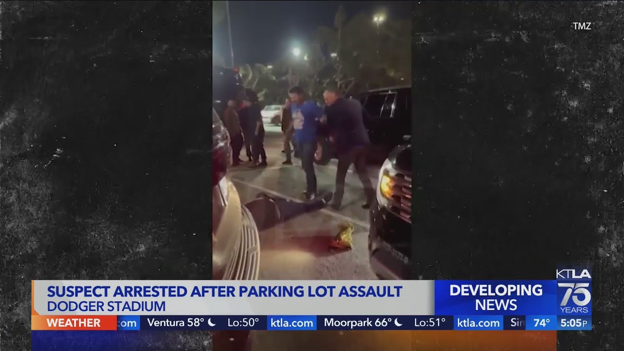 Suspect arrested after parking lot assault at Dodger Stadium - YouTube