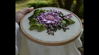 How to make a beautiful ribbon embroidered flower step by step| A 3-rows flower| notice the caption