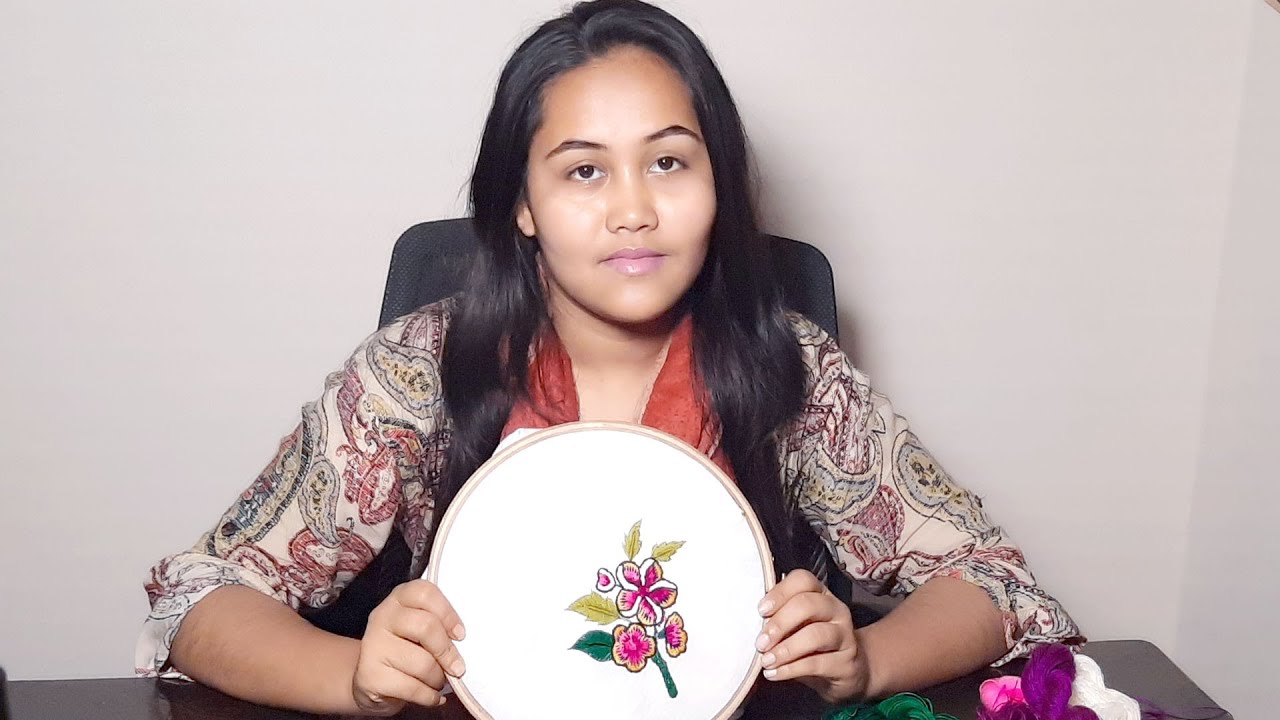 Beautiful girl with hand embroidery flower design  hand embroidery Beautiful girl with hand embroidery flower design  hand embroidery