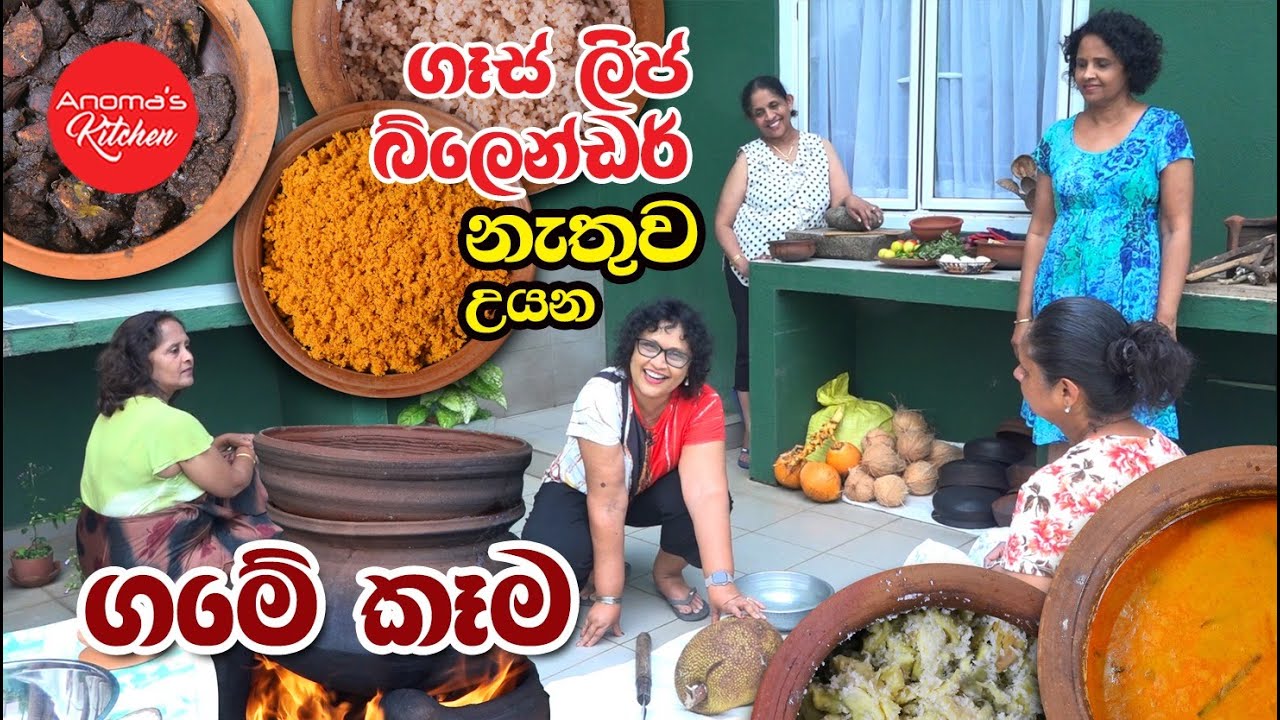 නංගිලා එක්ක ගෑස් ලිප් බ්ලෙන්ඩර් නැතුව උයපු ගමේ කෑම - Episode 1124 - Game kema with my Sisters