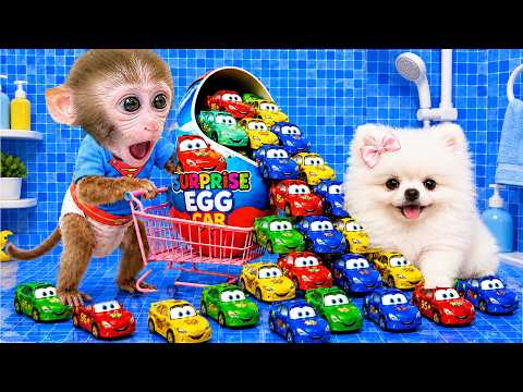 BonBon na Unggoy at ang Puting Tuta ay Sumakay sa LEGO na Kotse Papunta sa Higanteng Swimming Pool